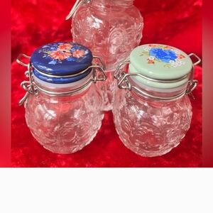 PioneerWoman Set Of 3 Cute Jars With Clamp Lids HTF RARE Vintage Euc Gift Idea.
